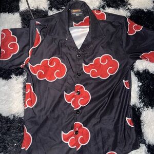 Black and Red Casual Button Down Shirt with Cloud Pattern